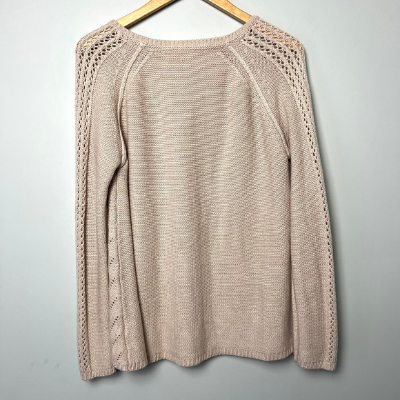 RD Style Tan‎ Knit Sweater Open Weave Sleeve Womens M Cotton Blend Beach Resort - Picture 4 of 7